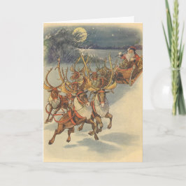 Vintage kerstkerstkerstkerstkerstman, slee met ren feestdagen kaart
