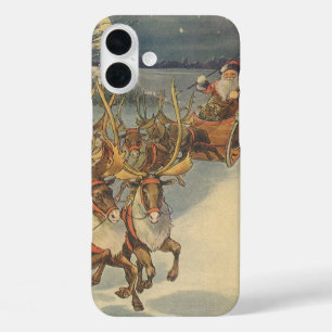 Vintage kerstkerstkerstkerstkerstman, Sleigh met r iPhone 16 Plus Hoesje