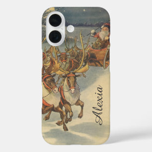 Vintage kerstkerstkerstkerstkerstman, Sleigh met r iPhone 16 Hoesje