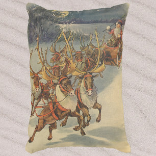 Vintage kerstkerstkerstkerstkerstman, Sleigh met r Decoratief Kussen