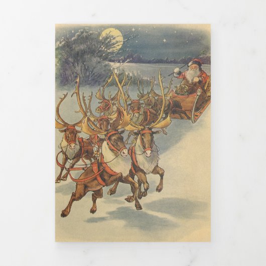 Vintage kerstkerstkerstkerstkerstman, Sleigh met r Drieluik Wenskaart (Cover)