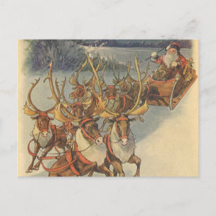 Vintage kerstkerstkerstkerstkerstman, Sleigh met r Feestdagenkaart