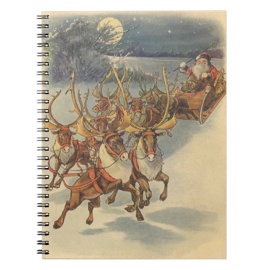 Vintage kerstkerstkerstkerstkerstman, Sleigh met r Notitieboek (Voorkant)
