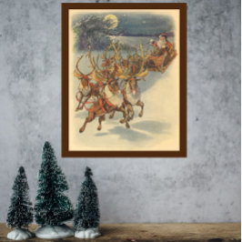 Vintage kerstkerstkerstkerstkerstman, Sleigh met r Poster
