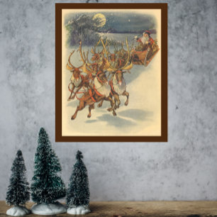 Vintage kerstkerstkerstkerstkerstman, Sleigh met r Poster