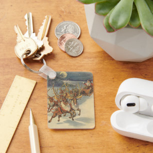 Vintage kerstkerstkerstkerstkerstman, Sleigh met r Sleutelhanger