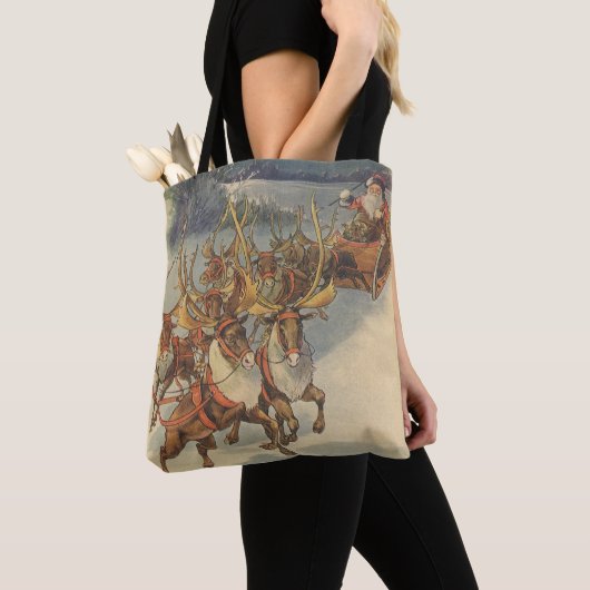 Vintage kerstkerstkerstkerstkerstman, Sleigh met r Tote Bag (Dichtbij)