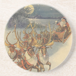 Vintage kerstkerstkerstkerstkerstman, Sleigh met r Zandsteen Onderzetter