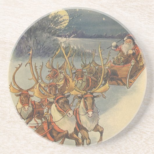 Vintage kerstkerstkerstkerstkerstman, Sleigh met r Zandsteen Onderzetter (Voorkant)