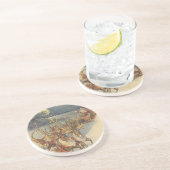 Vintage kerstkerstkerstkerstkerstman, Sleigh met r Zandsteen Onderzetter (Zijkant)