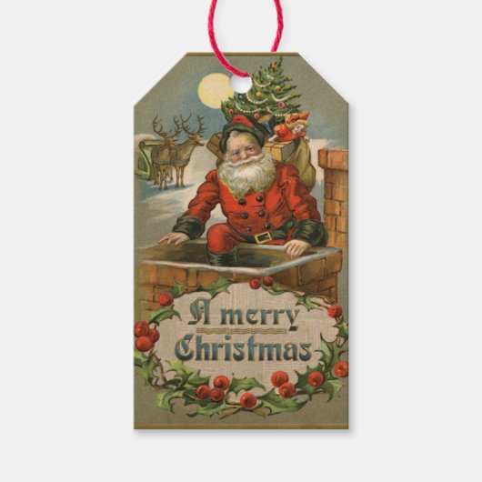 Vintage kerstkerstkerstkerstkerstmis Eve Chimney Cadeaulabel (Voorkant)