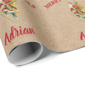 Vintage kerstkerstkerstkerstman - Aangepaste naam  Cadeaupapier (Rol Hoek)