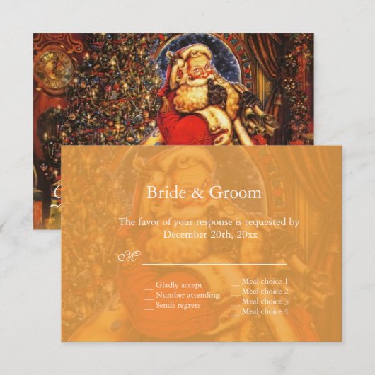 Vintage kerstkerstkerstkerstman bruiloft RSVP (Voorkant / Achterkant)