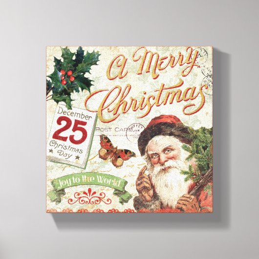 Vintage kerstkerstkerstkerstman canvas afdruk (Voorkant)