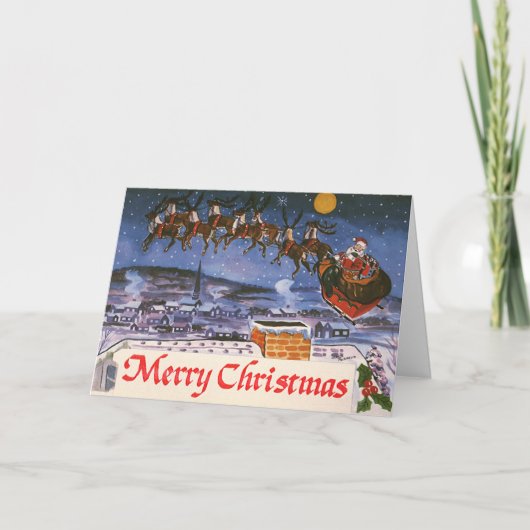 Vintage kerstkerstkerstkerstman die zijn buikdij v feestdagen kaart (Voorkant)