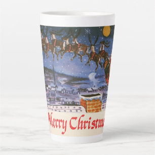 Vintage kerstkerstkerstkerstman die zijn buikdij v latte mok