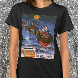 Vintage kerstkerstkerstkerstman die zijn buikdij v t-shirt