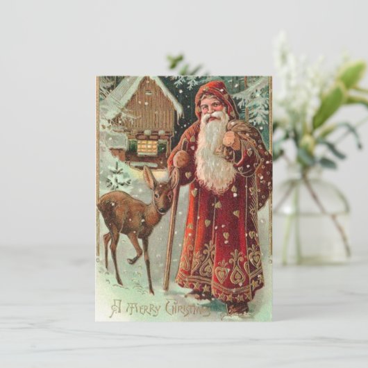 Vintage kerstkerstkerstkerstman feestdagenkaart (Staand voorkant)