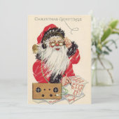 Vintage kerstkerstkerstkerstman feestdagenkaart (Staand voorkant)