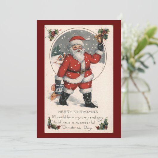 Vintage kerstkerstkerstkerstman feestdagenkaart (Staand voorkant)