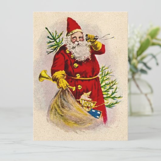 Vintage kerstkerstkerstkerstman feestdagenkaart (Staand voorkant)