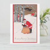 Vintage kerstkerstkerstkerstman feestdagenkaart (Staand voorkant)