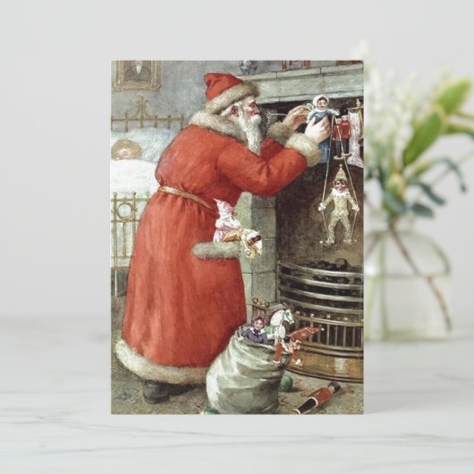 Vintage kerstkerstkerstkerstman feestdagenkaart (Staand voorkant)