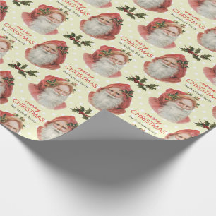 Vintage Kerstkerstkerstkerstman Holly Beige Person Cadeaupapier