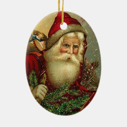 Vintage kerstkerstkerstkerstman keramisch ornament (Achterkant)