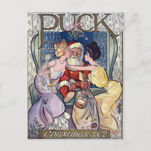Vintage kerstkerstkerstkerstman Kiss Briefkaart (Voorkant)