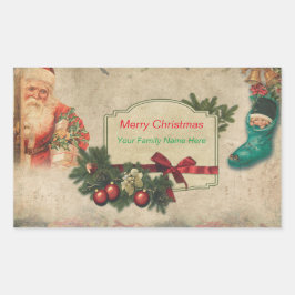 Vintage kerstkerstkerstkerstman met cadeaus rechthoekige sticker