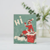 Vintage kerstkerstkerstkerstman op dak feestdagenkaart (Staand voorkant)