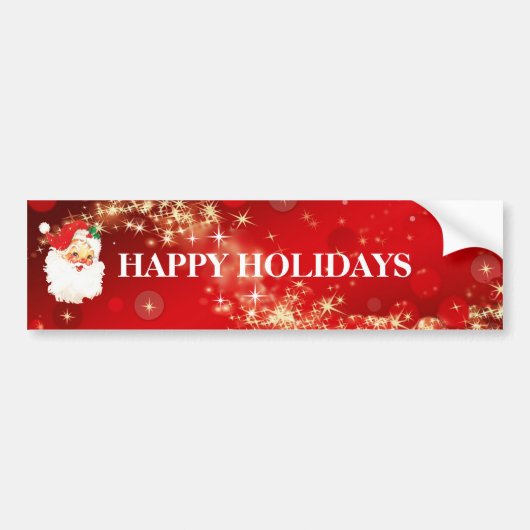 Vintage kerstkerstkerstkerstman op roodbaarsteken bumpersticker (Voorkant)