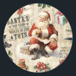 Vintage kerstkerstkerstkerstman ronde sticker<br><div class="desc">Vintage Kerstman sticker. Een feestelijke aanvulling op je kerstcadeauverpakking. Ontworpen voor u door Blackberry Boulevard.</div>