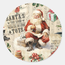 Vintage kerstkerstkerstkerstman ronde sticker
