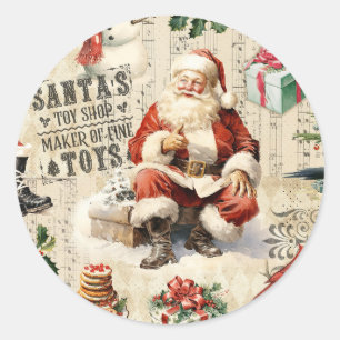 Vintage kerstkerstkerstkerstman ronde sticker