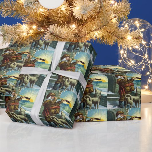 Vintage kerstkerstkerstkerstman Telescope Dog Suns Cadeaupapier (Feestdagen)