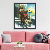 Vintage kerstkerstkerstkerstman Telescope Dog Suns Canvas Afdruk (Insitu (Woonkamer))