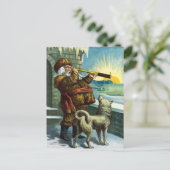 Vintage kerstkerstkerstkerstman Telescope Dog Suns Feestdagenkaart (Staand voorkant)