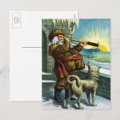 Vintage kerstkerstkerstkerstman Telescope Dog Suns Feestdagenkaart (Voorkant / Achterkant)
