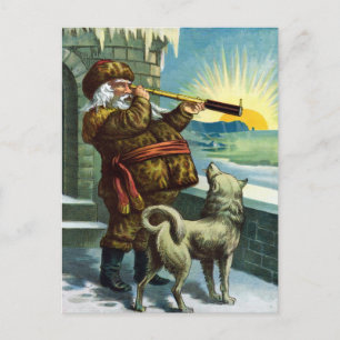 Vintage kerstkerstkerstkerstman Telescope Dog Suns Feestdagenkaart