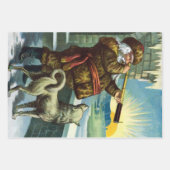 Vintage kerstkerstkerstkerstman Telescope Dog Suns Inpakpapier Vel (Voorkant 3)