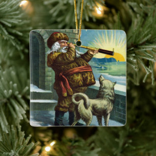Vintage kerstkerstkerstkerstman Telescope Dog Suns Keramisch Ornament