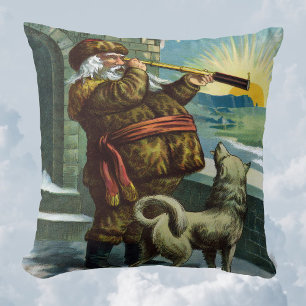 Vintage kerstkerstkerstkerstman Telescope Dog Suns Kussen