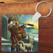 Vintage kerstkerstkerstkerstman Telescope Dog Suns Sleutelhanger (Achterkant)