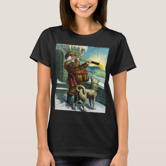 Vintage kerstkerstkerstkerstman Telescope Dog Suns T-shirt (Voorkant)