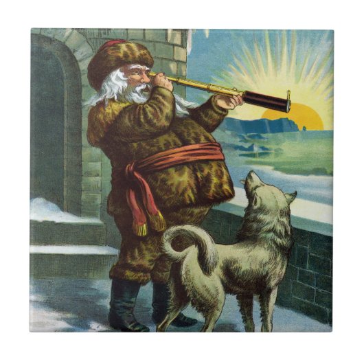 Vintage kerstkerstkerstkerstman Telescope Dog Suns Tegeltje (Voorkant)