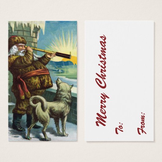 Vintage kerstkerstkerstkerstman Telescope Dog Suns Visitekaartjes (Voorkant /achterkant)