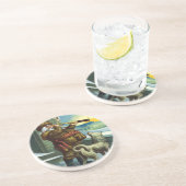 Vintage kerstkerstkerstkerstman Telescope Dog Suns Zandsteen Onderzetter (Zijkant)