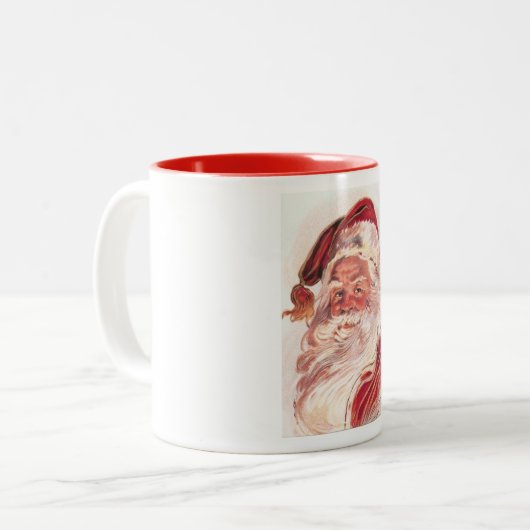 Vintage kerstkerstkerstkerstman tweekleurige koffiemok (Voorkant links)